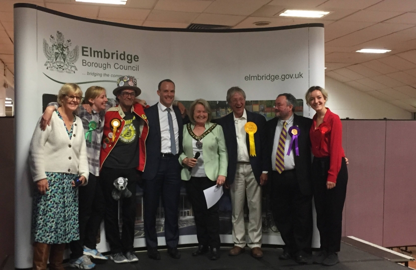 Dominic Raab (centre) with fellow candidates and Elmbridge Mayor Rachael Lake