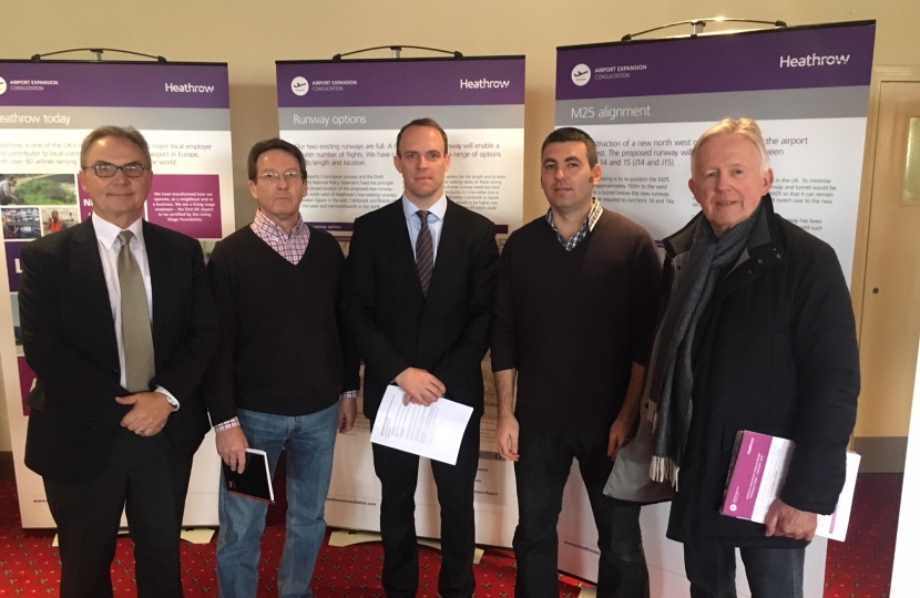 L-R East Molesey county councillor Peter Szanto, Paul Wood, Dominic Raab MP, Steve Bax and Terence Alexander