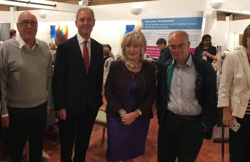 Pictured at the meeting (l-r): Weybridge St George’s Hill councillor Ian Donaldson, Council Leader Tim Oliver, Hersham’s Ruth Mitchell, John O’Reilly and Mary Sheldon, and Oatlands’ Cllr Barry Cheyne