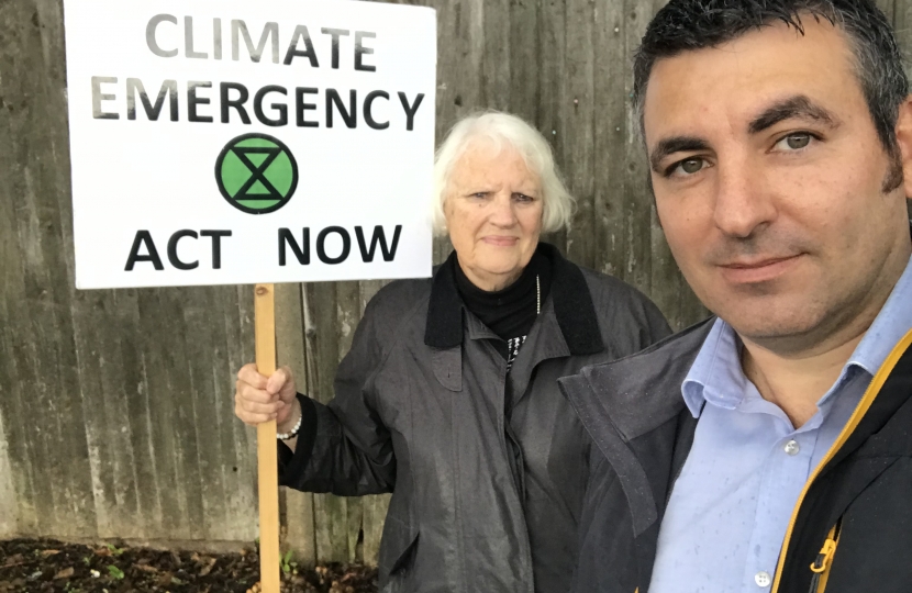 Climate Change campaigner Christine Crispin with Cllr Steve Bax