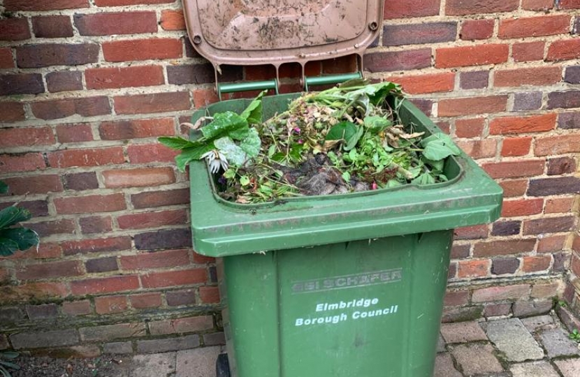 A full garden waste bin