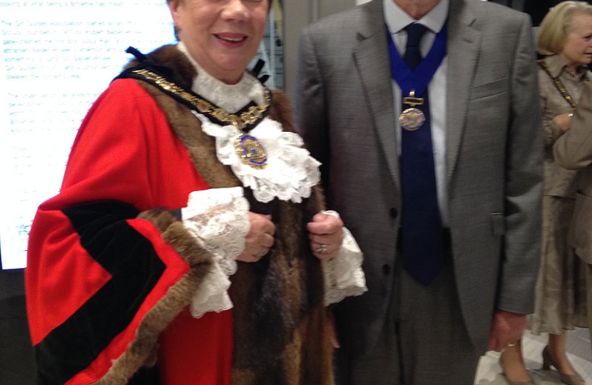 Councillor Jan Fuller, Mayor of Elmbridge, and her consort Mr John Caton