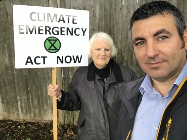 Climate Change campaigner Christine Crispin with Cllr Steve Bax
