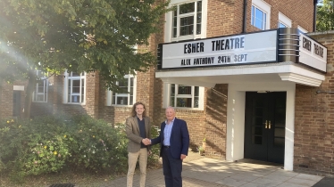 Charlie Swift and Cllr Simon Waugh outside Esher Theatre